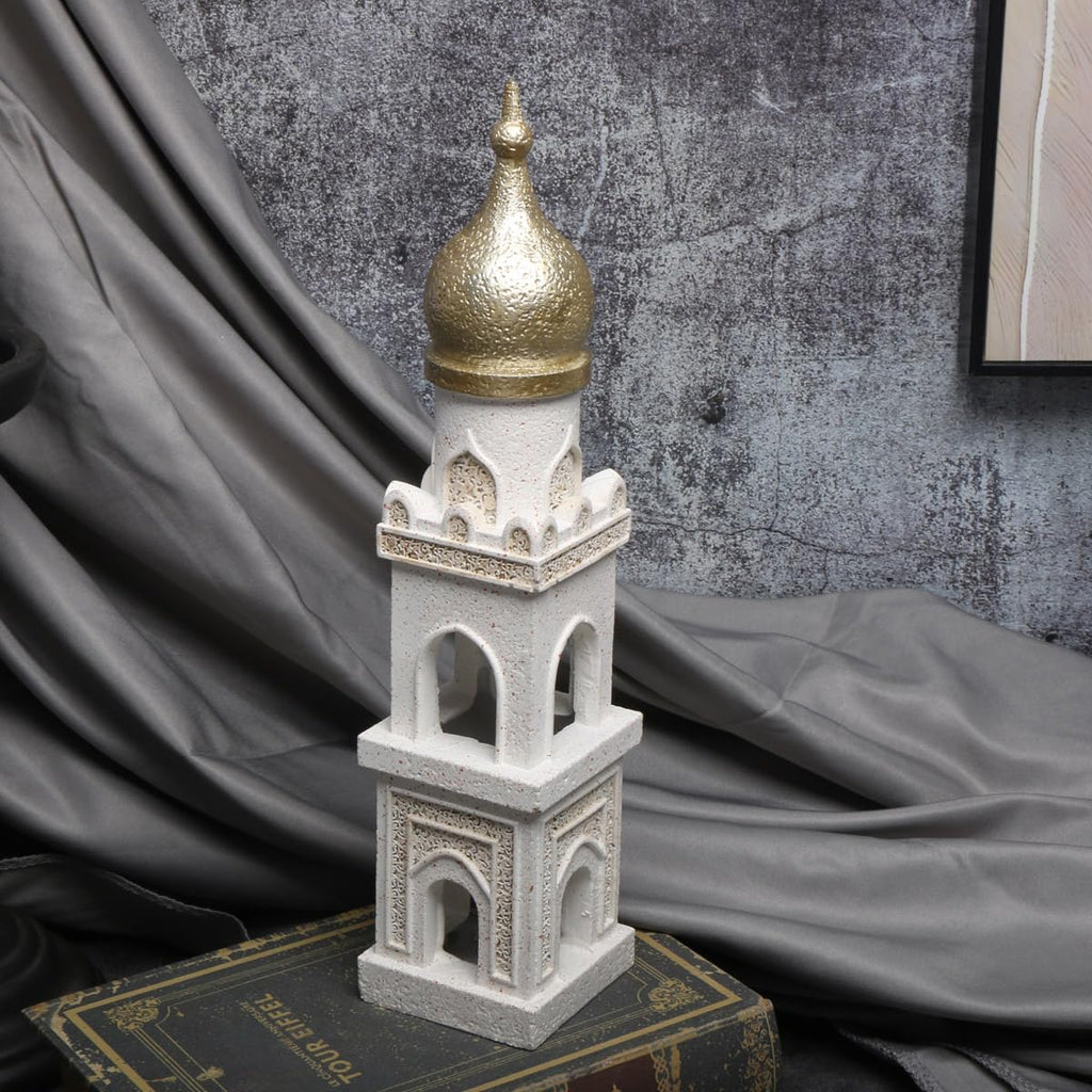 Islamic Cultural Decor Collection - Handcrafted Resin Mosque Models & Tower Ornaments for Home/Office Display Ramadan Decoration (Tower 1)