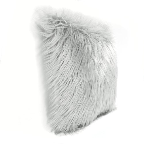 Lush Decor Mongolian Luca Soft Fluffy Faux Fur Decorative Throw Pillow Cover, Single, 20" W x 20" L, Gray - for Bed Or Couch