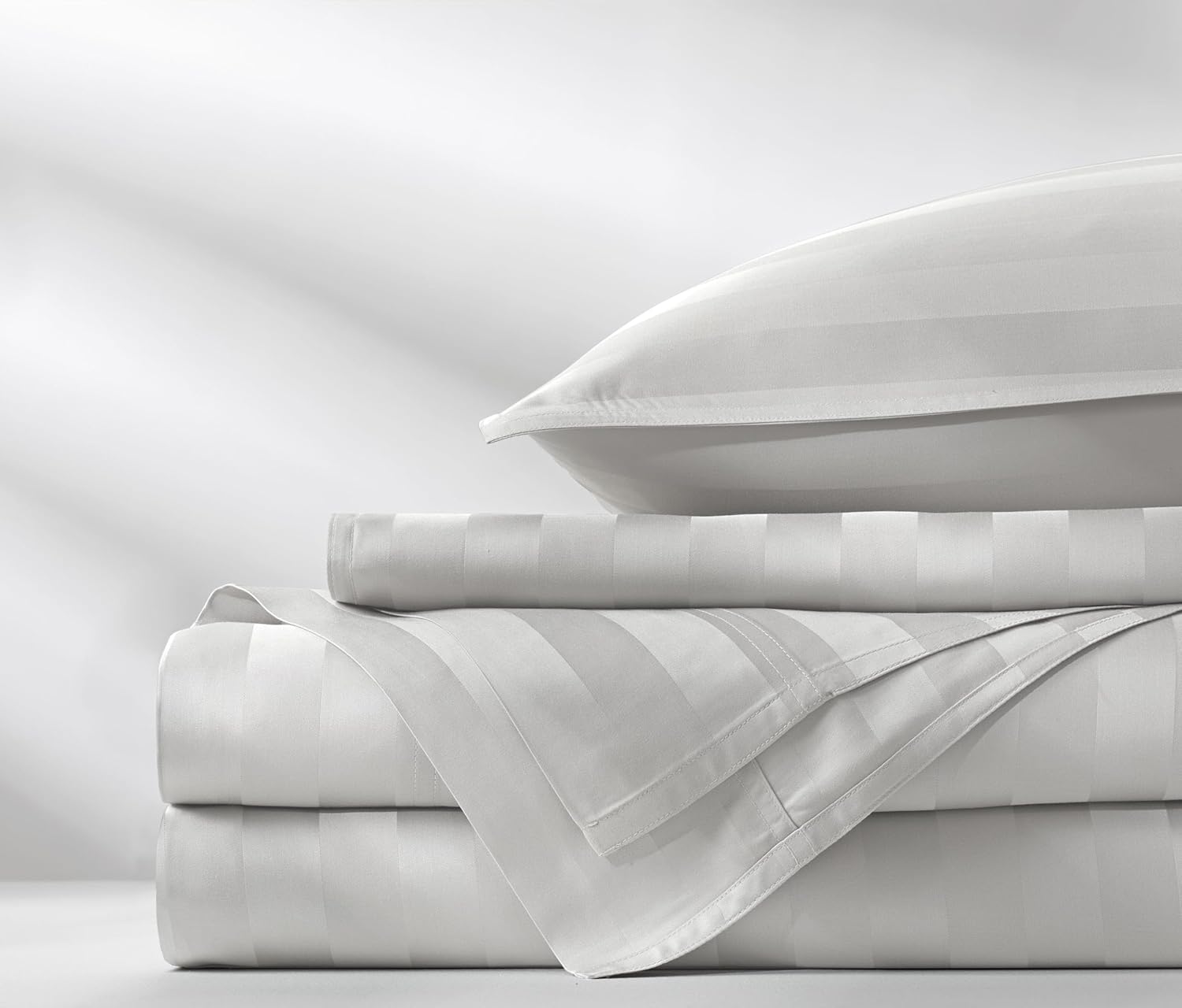 Pure Bamboo King Sheets - Luxuriously Soft 100% Organic Viscose Bed Sheet Set | Jacquard White, Double Stitching, 2-Year Quality Promise