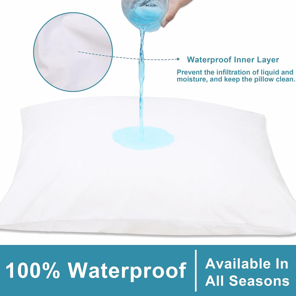 NTBAY Waterproof King Pillow Protectors - Super Soft Zippered Cases | 20x36 Inches Pure White, 4 Pack