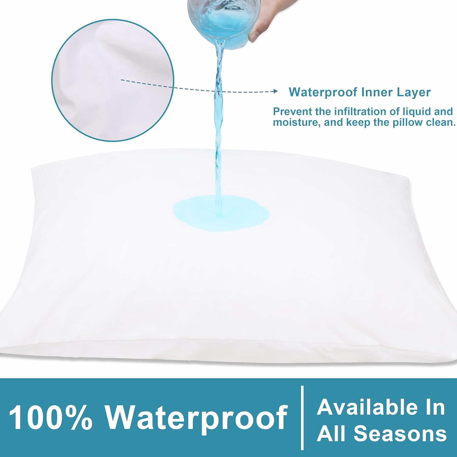 NTBAY Waterproof King Pillow Protectors - Super Soft Zippered Cases | 20x36 Inches Pure White, 4 Pack