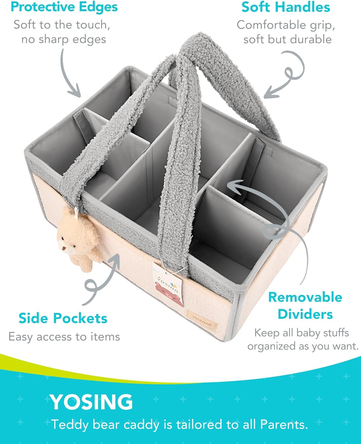 YOSING Diaper Caddy Organizer - Versatile Nursery Storage & Car Travel Solution | Gray & White
