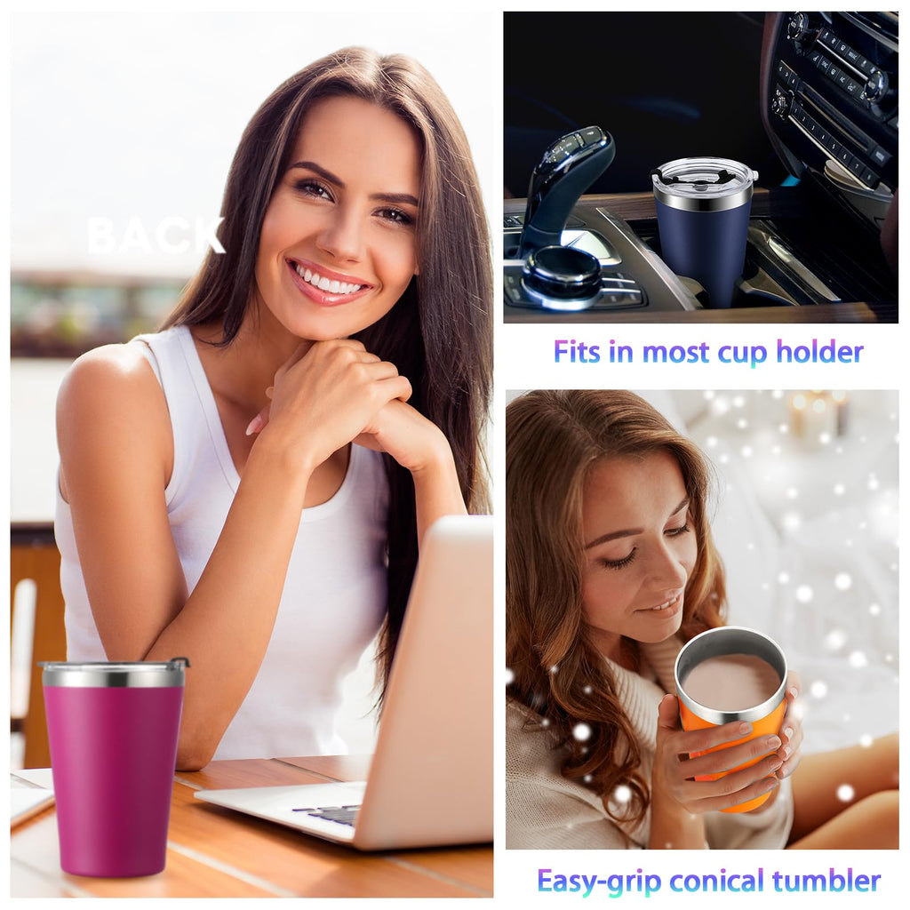 Potchen 16 Pack 12 oz Stainless Steel Insulated Tumbler Bulk with Lids Small Tumblers Vacuum Double Wall Coffee Cups Powder Coated Travel Mug Ideal for Hot and Cold Drinks Home Office Car, 16 Colors