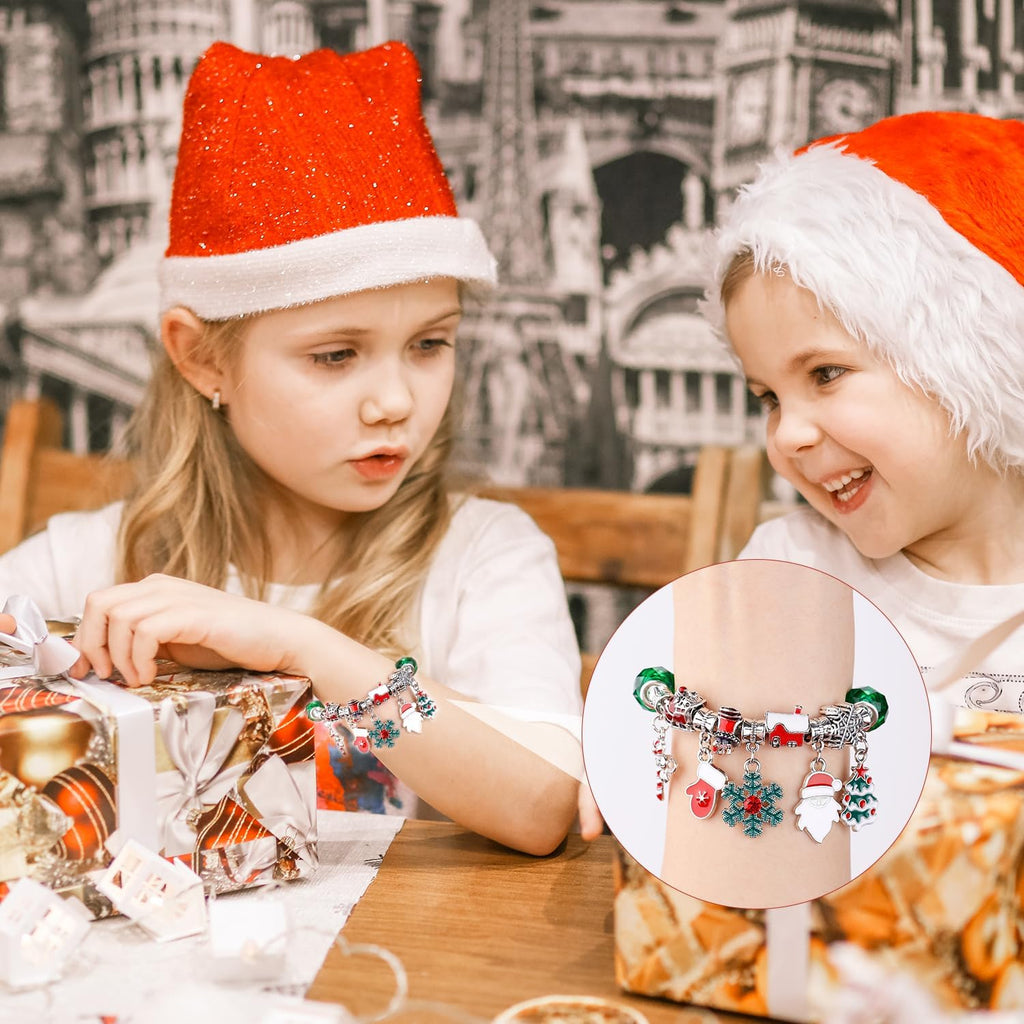 PEUTIER 24pcs Christmas Advent Calendar Bracelet Set - DIY Charm Bracelets with 22 Beads for Holiday Countdown
