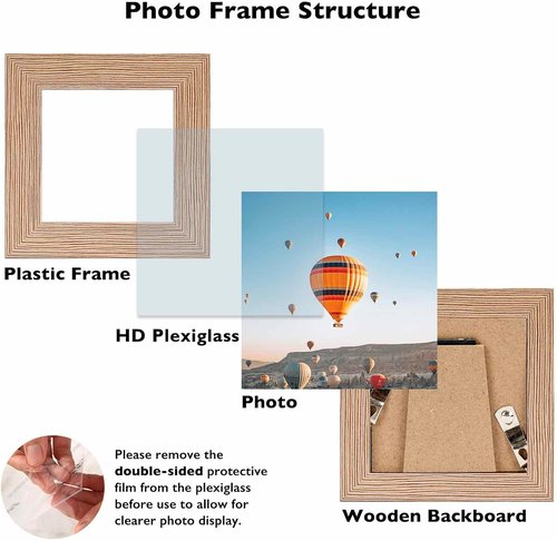JCJMY 3x3 Picture Frame - Sturdy Rustic Brown Tabletop Design with Shatter Resistant Plexiglass