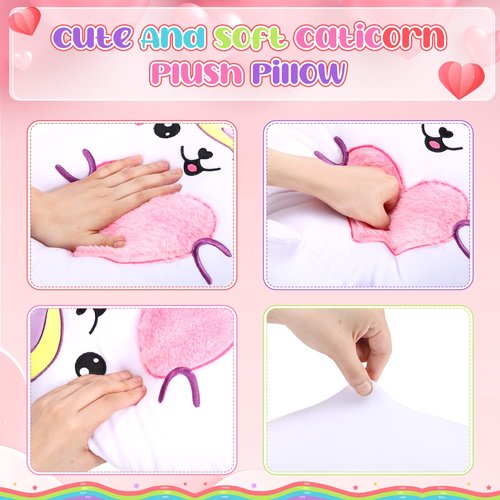 Leyndo Cute Caticorn Plush Pillow 14 Inch Unicorn Cat Stuffed Animal, Soft Pink Kawaii Plush Toy Gift for Girls Birthday Easter and Cat Lovers(Lovely)