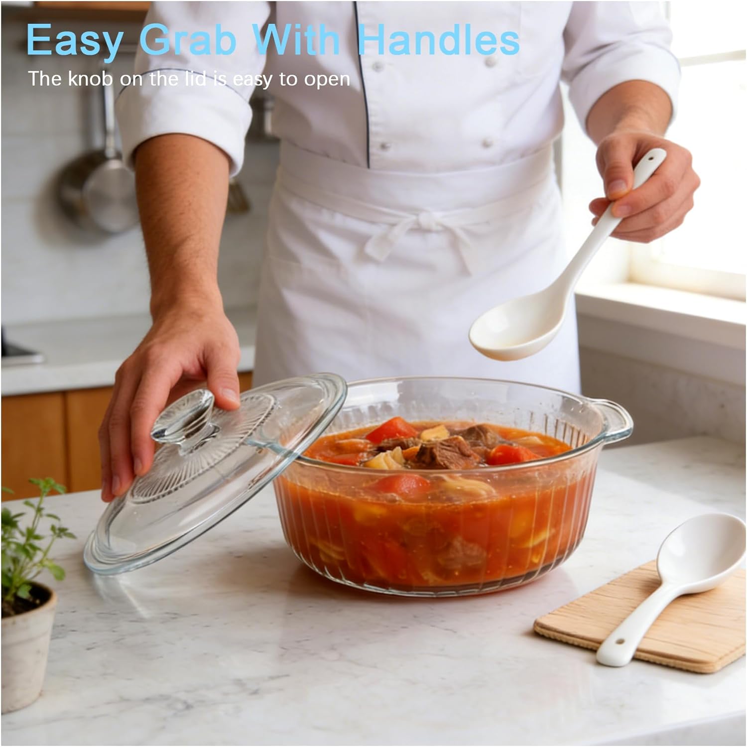 Round Glass Casserole Dish With Lid - 2.4QT Borosilicate Oven Baking Dish | Clear Cookware for Cooking & Serving