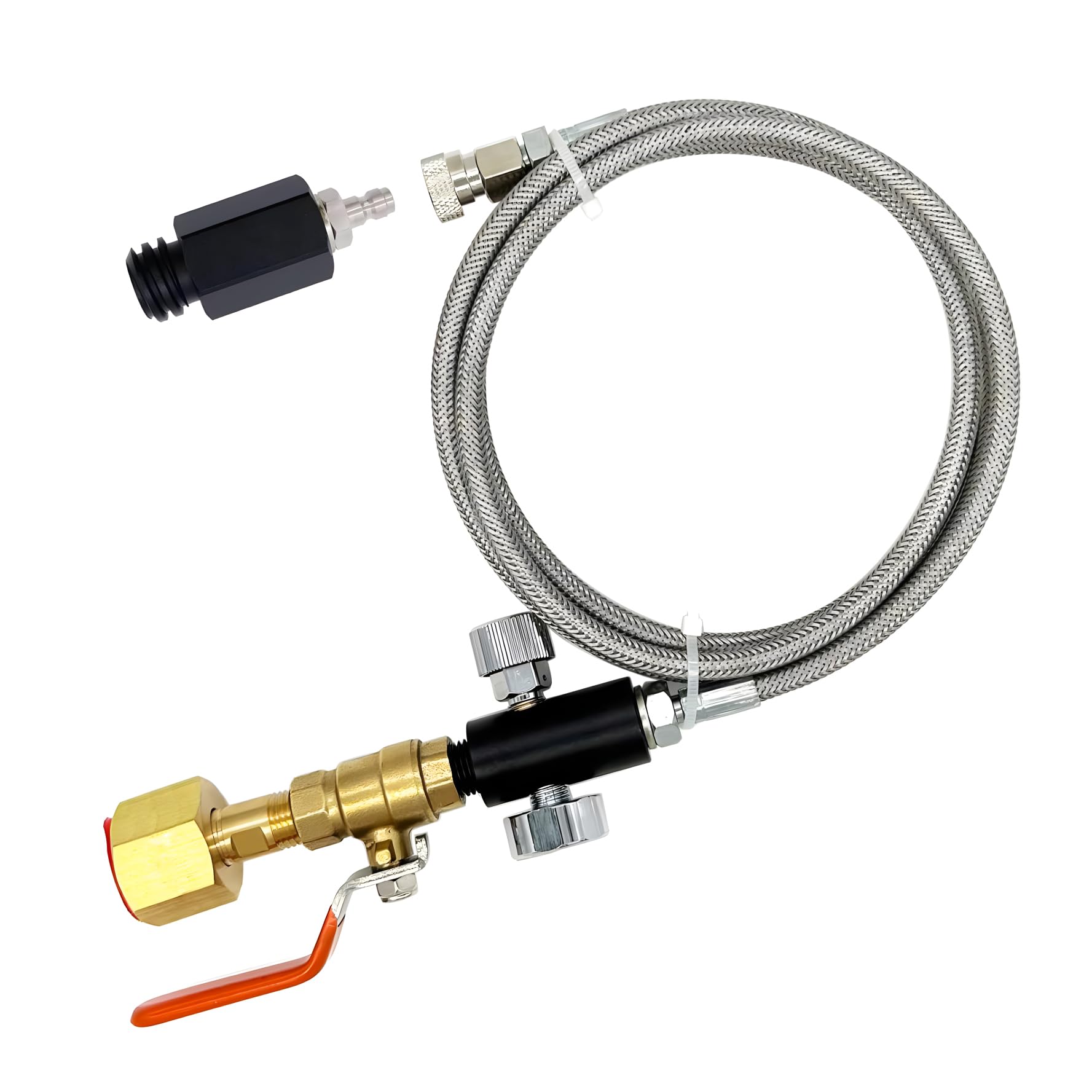 Soda Maker Adapter Hose Kit with Flow Control Ball Valve and 60inch Stainless Steel Hose,Carbonated Water Machine Co2 Tank Adapter Compatible with Jet One Touch Fizzi Aqua Fizz Blue Cylinder
