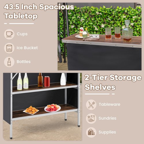 COSTWAY Portable Bar Table for Events, 43.5” x 15” x 34.5” Foldable Pop-Up Bar with Carrying Bag, Collapsible Checkout Counter, Mobile Bartending Station for Party, Craft Fair