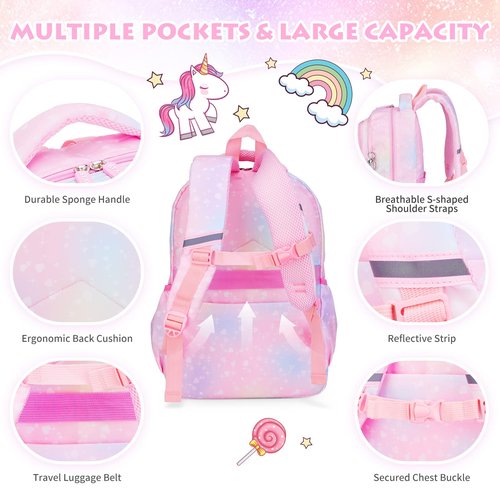 BYXEPA Girls Backpack, School Backpacks 16 * 11.5 * 6.7in for Girls, Cute Book Bag with Compartments for Girl Kid Students Elementary School, Pink