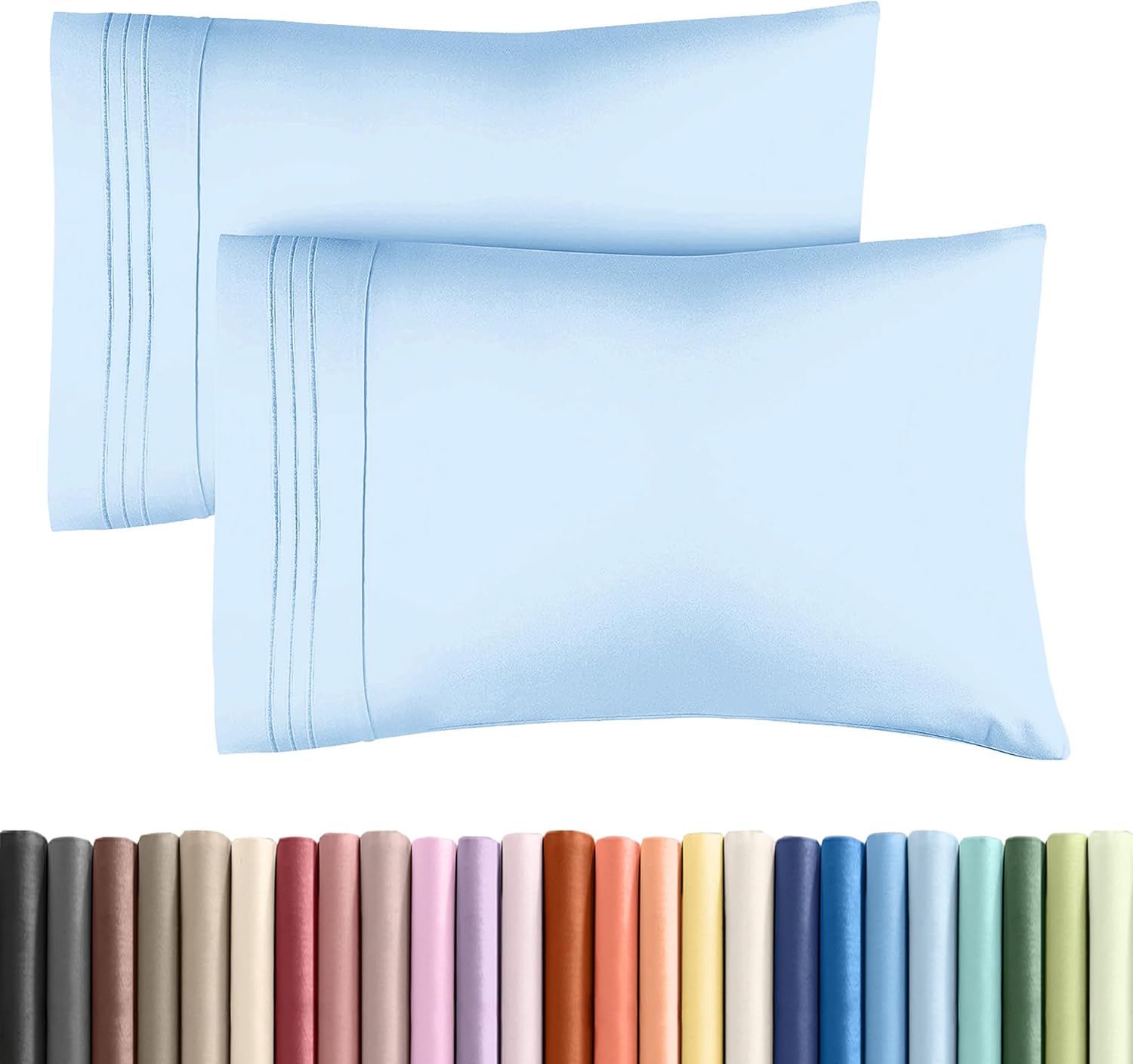 Queen Pillow Cases by [Brand Name] - Ultra Soft Hotel Quality - Wrinkle Free & Fade Resistant - Light Blue, Set of 2