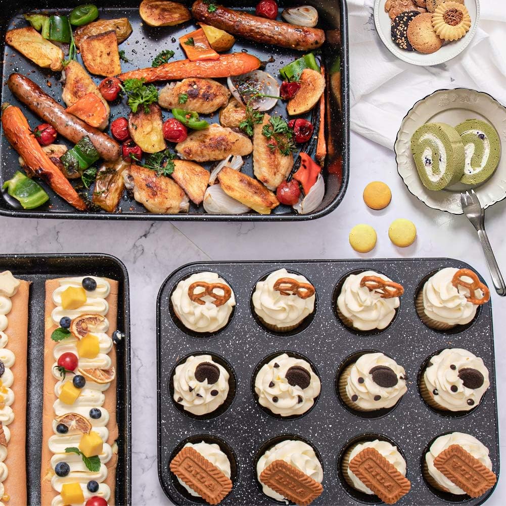 Skiennix 10-Piece Nonstick Baking Set - Versatile Bakeware with Baking Pan, Cookie Sheet, and Pizza Pan | Ceramic Coated Black