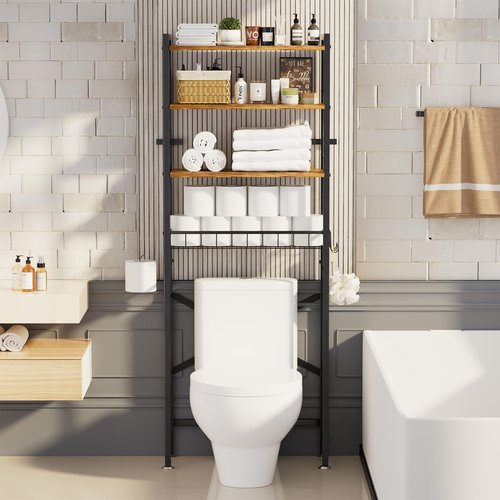 Over The Toilet Storage Cabinet, 4-Tier Bathroom Organizers and Storage with Adjustable Shelves, Freestanding Over-The-Toilet Shelf for Restroom, Laundry, Rustic Brown