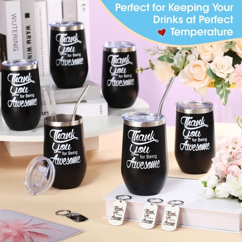 SiliFine 16 oz Appreciation Gifts Thank You for Being Awesome Wine Tumbler Thank You Gifts for Women Staff Employee Inspirational Appreciation Keychain, Stainless Steel Tumbler (Black,12 Sets)