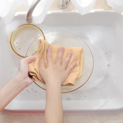 Homaxy Kitchen Dish Towels - Ultra Soft 100% Cotton Waffle Weave, Quick Drying, 13 x 28 Inches, 6-Pack, Apricot