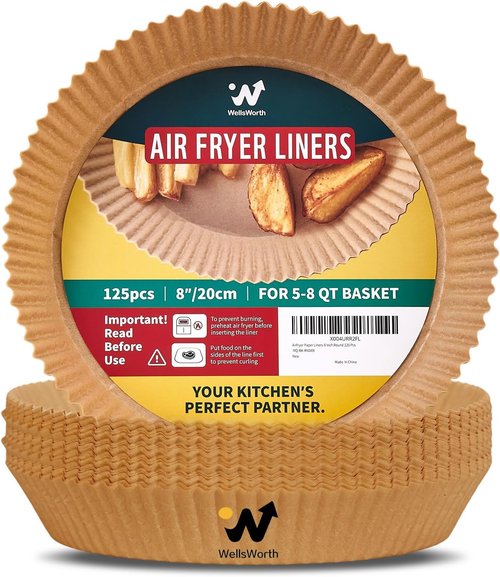 40GSM Air Fryer Paper Liners - 125Pcs Non-Stick Parchment for 5-8 Qt Baskets | Heat Resistant & Oil-Proof