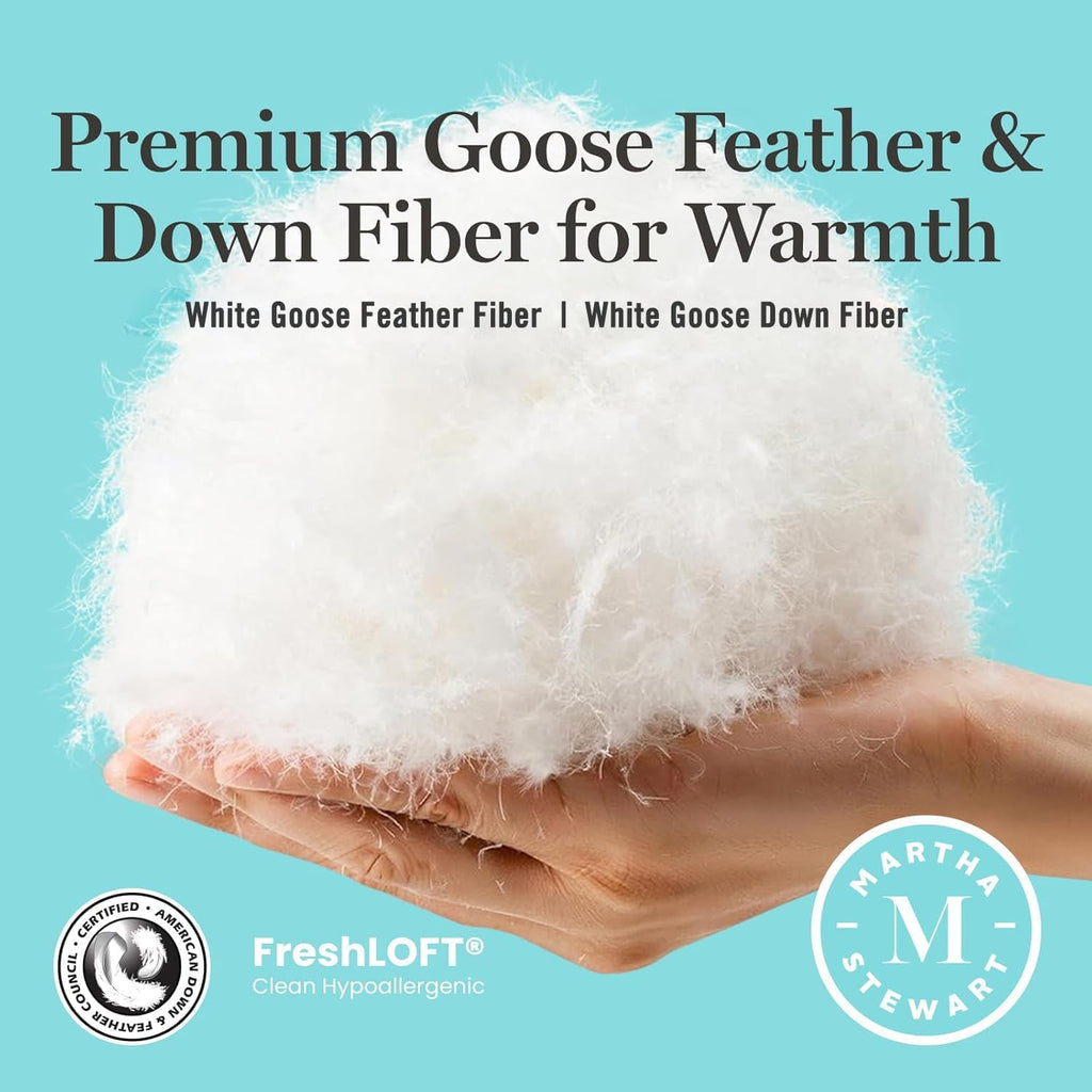 Martha Stewart Queen Size Goose Feather Down Comforter - Hypoallergenic Hotel Collection, 90 x 90 Inch White