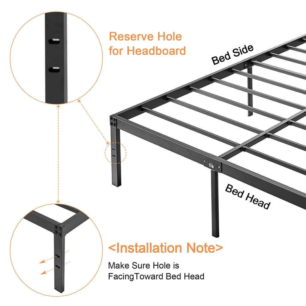 VECELO 16" Full Size Metal Platform Bed Frame,Heavy Duty Steel Slat/Easy Assembly Mattress Foundation/No Box Spring Needed
