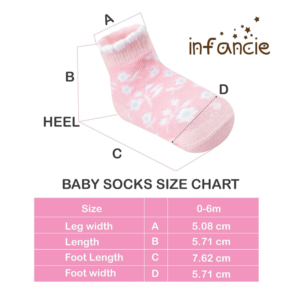 Skiennix Organic Cotton Baby Socks - GOTS Certified, Soft & Breathable | 6 Pairs for Newborn Girls (0-6 Months)