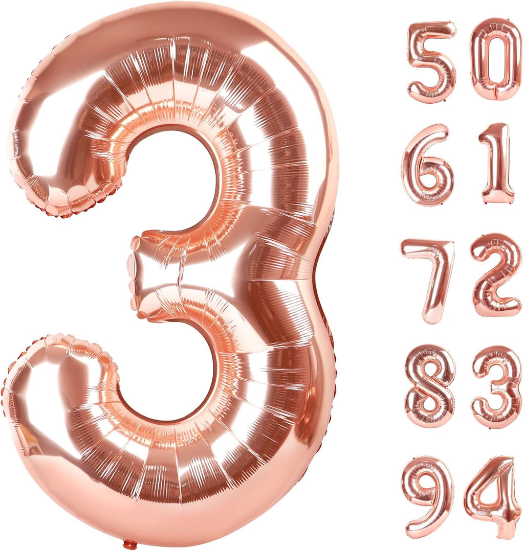 Rose Gold Number 3 Balloon - 40 Inch Birthday Decoration for Kids & Adults | Perfect for 3rd Birthday Parties