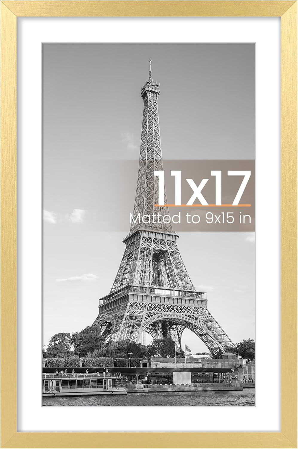 Upsimples 11x17 Picture Frame - Elegant Gold Wall Hanging Frame for 9x15 or 11x17 Photos | 1 Pack