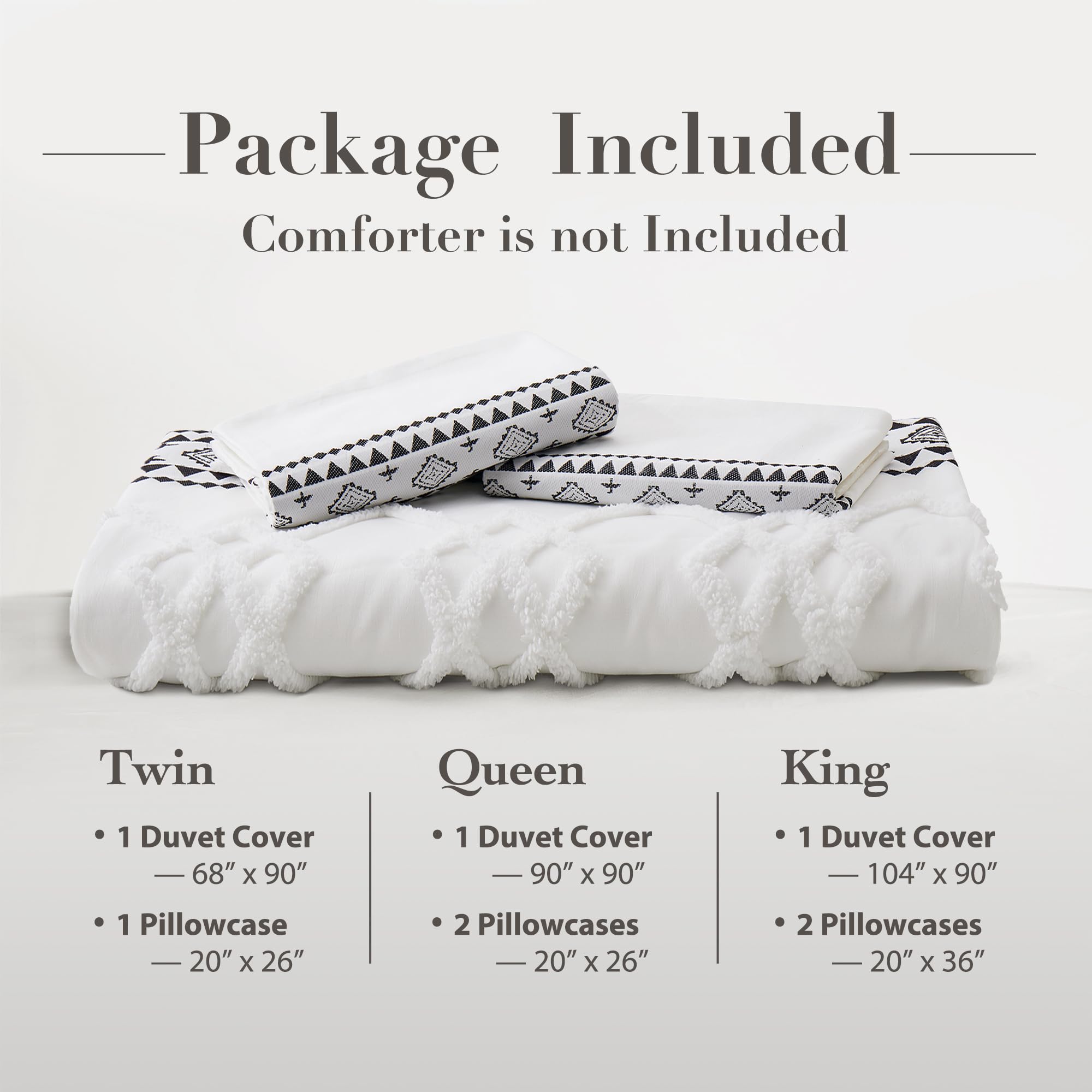 Oli Anderson Boho Duvet Cover Set Queen Size, Black and White Color Clash 3 PCS Microfiber Bedding Set, Durable and Super Soft Duvet Covers with Zipper and Ties, 90"*90"