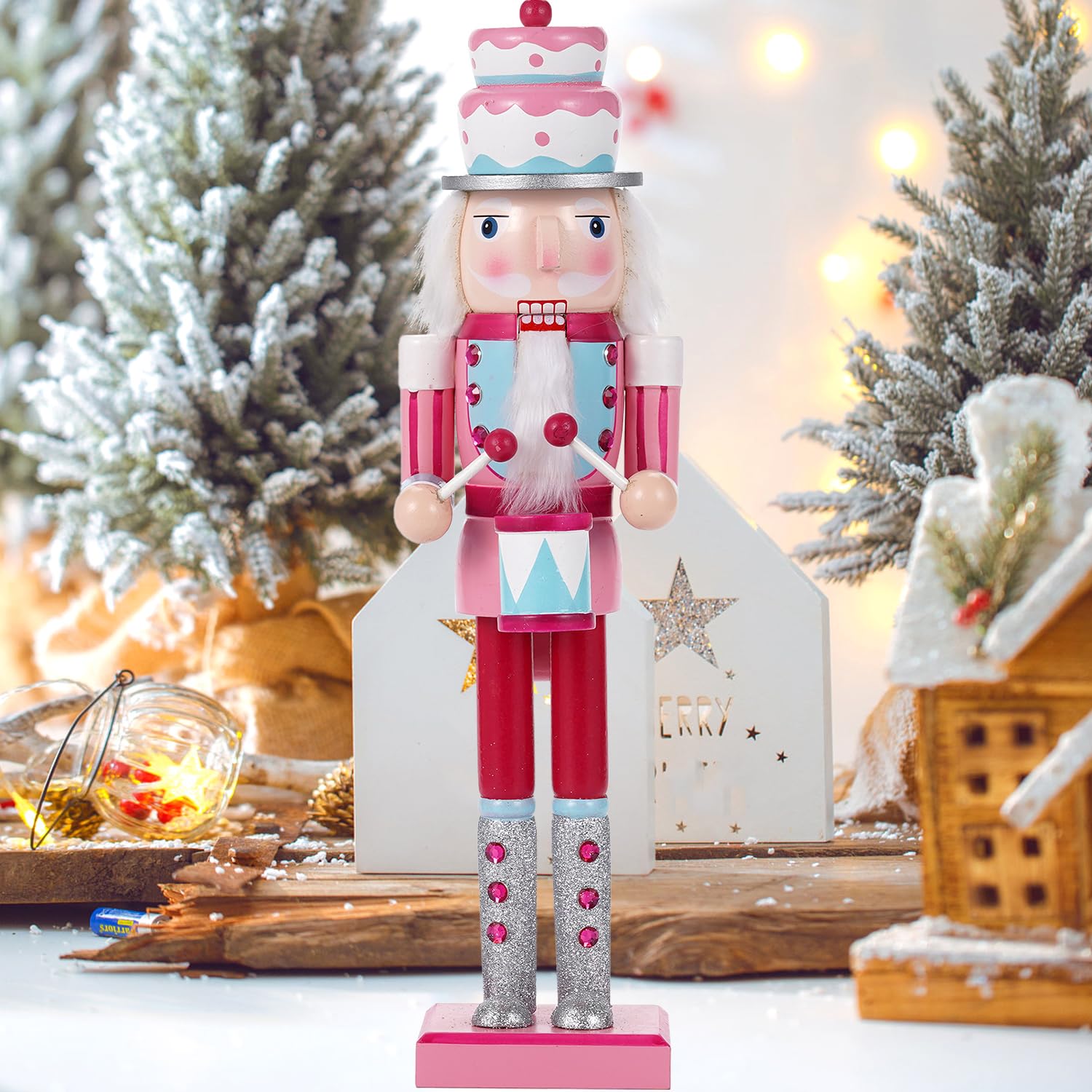 Christmas Decorations Nutcracker Ornaments,15 inch Traditional Wooden Nutcracker Figures Soldier,Festive Christmas Nutcracker Gift