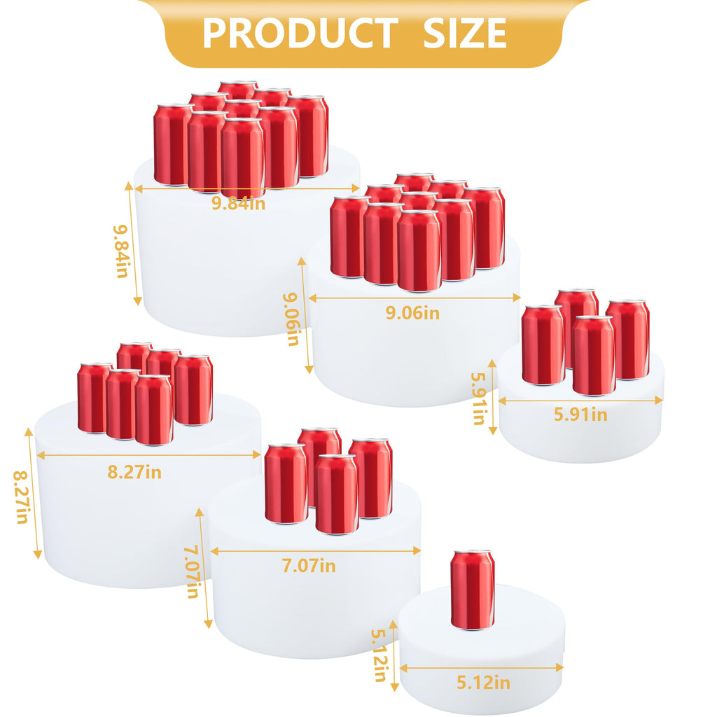 Oubou 6Pack White Buffet Risers and Stands, （5.1‘’, 5.9‘’, 7‘’, 8.2‘’, 9‘’, 9.8‘’）Acrylic Food Risers for Buffet Table, Nesting Display Stand Shelf for Party Catering & Dessert, White Risers for Display for Food, Jewelry & Collectibles