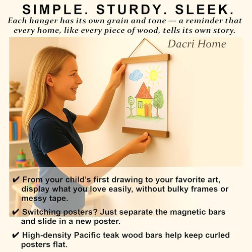 DACRI HOME Magnetic Poster Hanger Frame - Sturdy Teak Wood Design for 24x18, 24x30, 24x36 Prints | Strong Magnets for Easy Wall Art Display