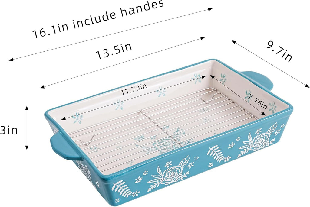 Wisenvoy Casserole Dish - Ceramic Baking Dish with Roasting Rack | Perfect for Lasagna & Oven Use