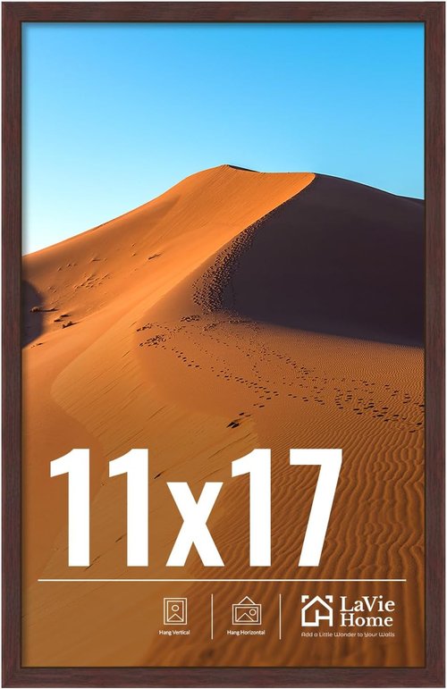 LaVie Home 11x17 Picture Frame - Classic Brown Wall Display Frame with HD Plexiglas | Vertical & Horizontal Use