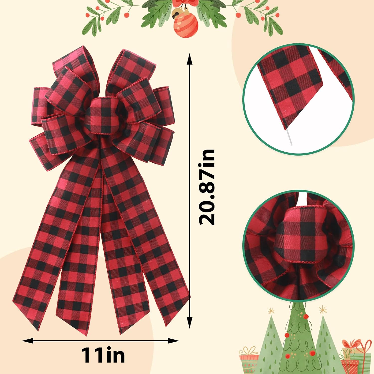 Regine Switzerland Large Red & Black Buffalo Plaid Wreath Bow - Rustic Burlap Decor for Weddings & Holidays