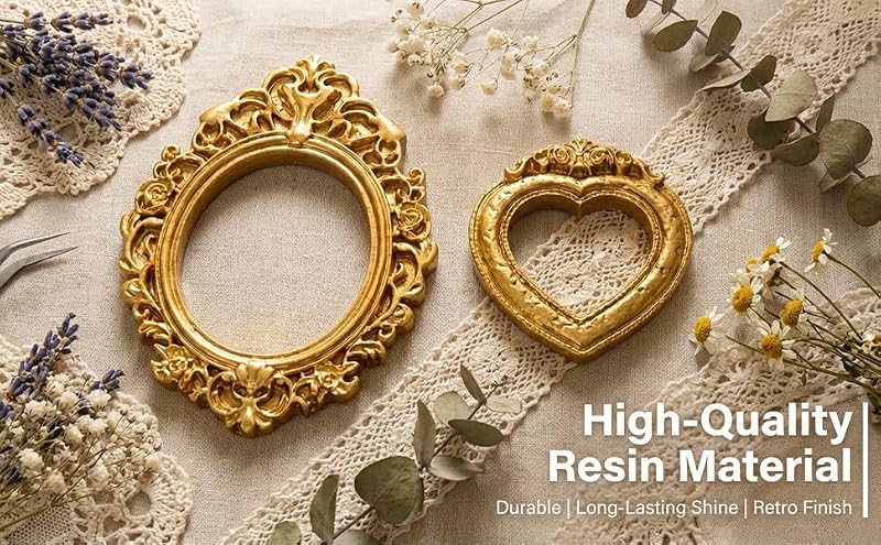 20 Mini Vintage Picture Frames Set - Antique Gold & Holographic Resin