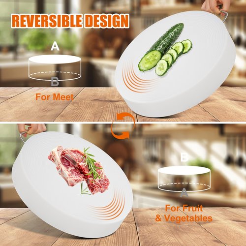 ZQVU Large Plastic Butcher Round 3''Thick Cutting Board，Kitchen Use Double Sided non Slip White Heavy Duty Butcher Cutting Board，Perfect for Chopping Bone and Raw Meat Block，Easy to Clean15''*15"*3''