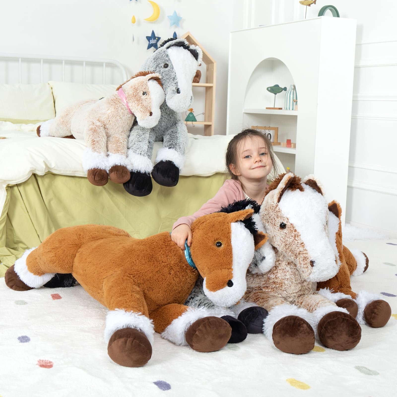 MaoGoLan Large Horse Stuffed Animal for Boy, Big Horse Plush Toy for Girl, Ridable Stuffy Pony for Kids, Coffee Stuffed Pony Plush Pillow for Easter Baby Shower Birthday Party Favor Gifts, 47 inches