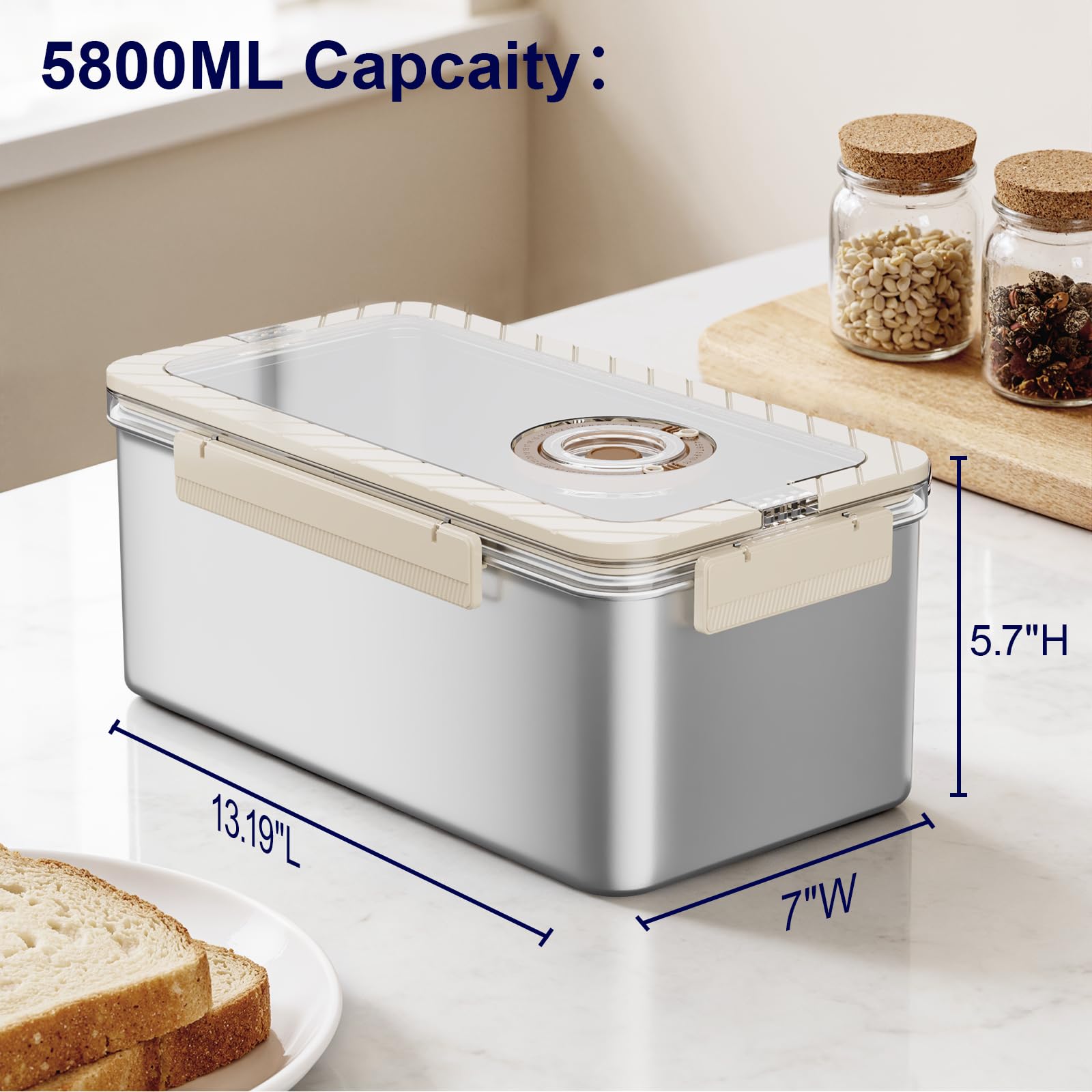 QCQHDU Bread Containers, Time Recording Stainless Steel Corner Fresh Bread Box Airtight Keeper Food Storage Container for Kitchen Countertop Homemade Breadbox BPA Free, 5800ML Large Capacity 2 Pack