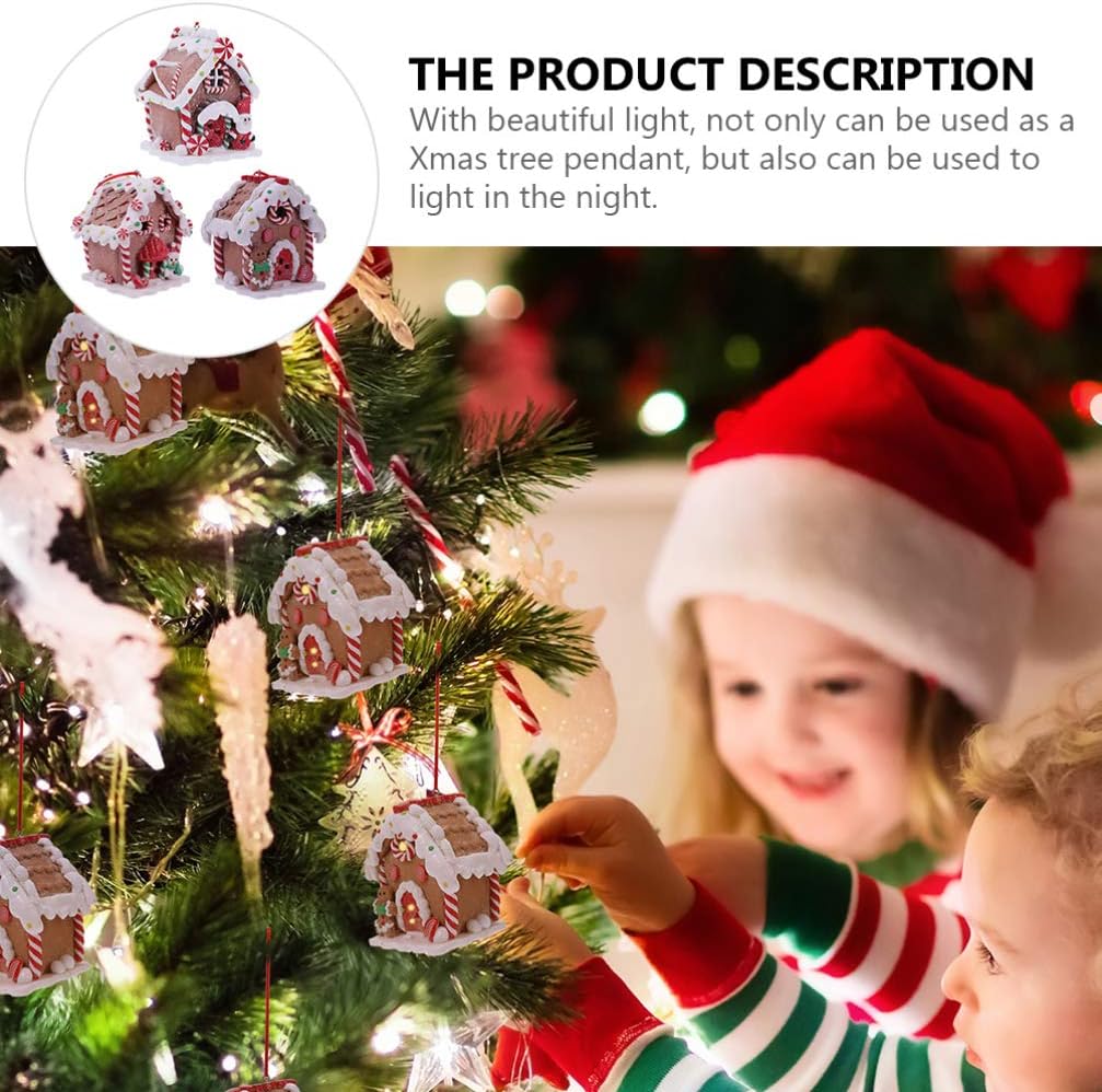 Toyvian Gingerbread House Ornaments - LED Christmas Village Decor with Santa & Snowman Figures | 3 Pcs Set