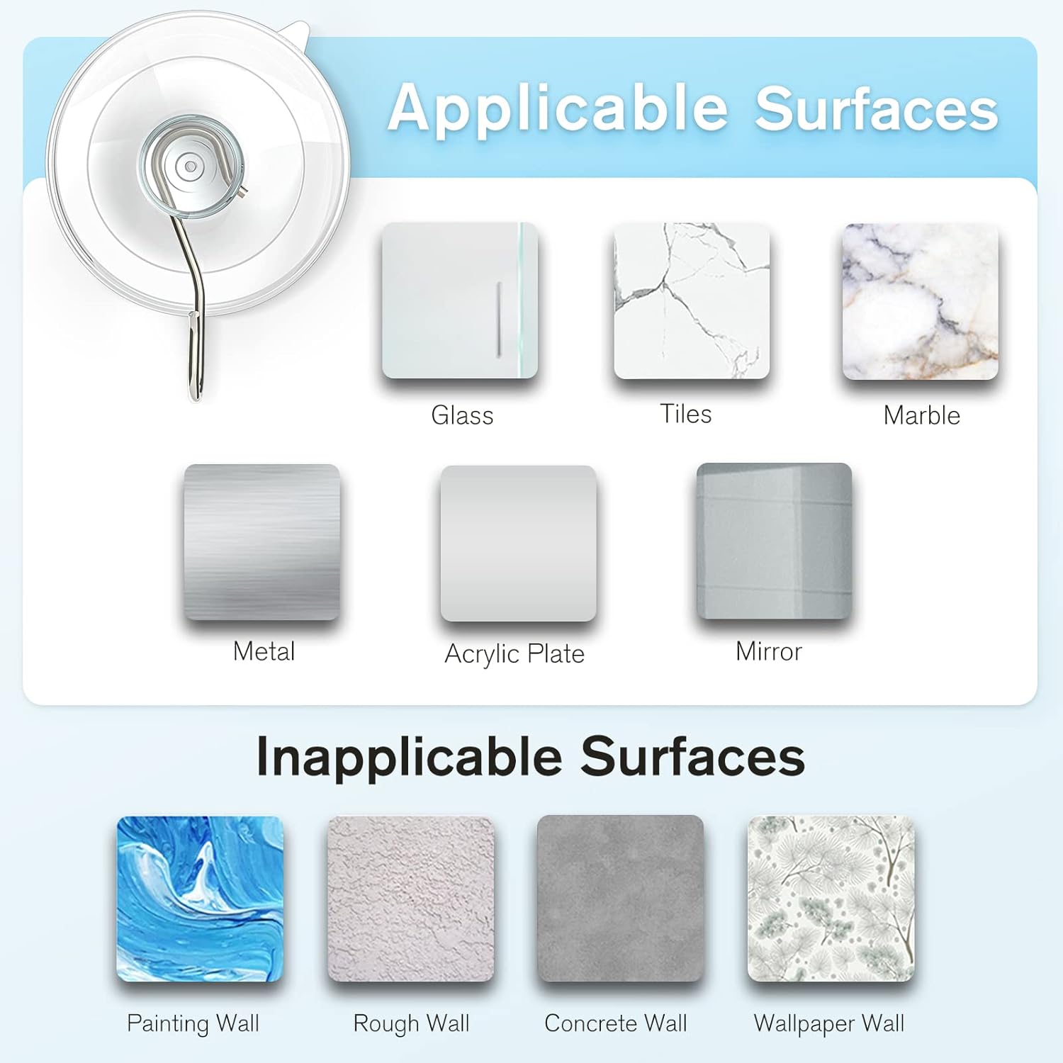 VIS'V Suction Cup Hooks - 1.77 Inch Clear Window Suction Cups with Metal Hooks | 12 Pcs, Removable & Reusable