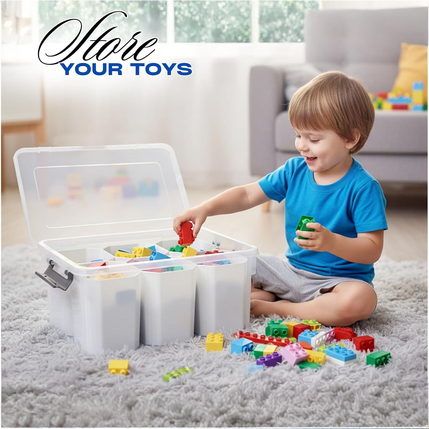 Trivon Plastic Storage Bins - Versatile 17 QT Container with 6 Removable Inserts | 15.94x7.61x7.28 Inches, White