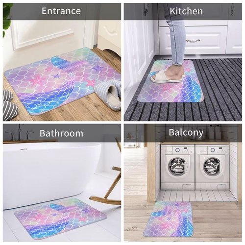 Pink Mermaid Bathroom Rug Decor for Girls,Cute Funny Ocean Mermaid Scales Tail Bath Mats for Kids Princess, Non Slip Soft Flannel Entryway Door Mat for Living Room Bedroom Kitchen Home 16x24 - Small