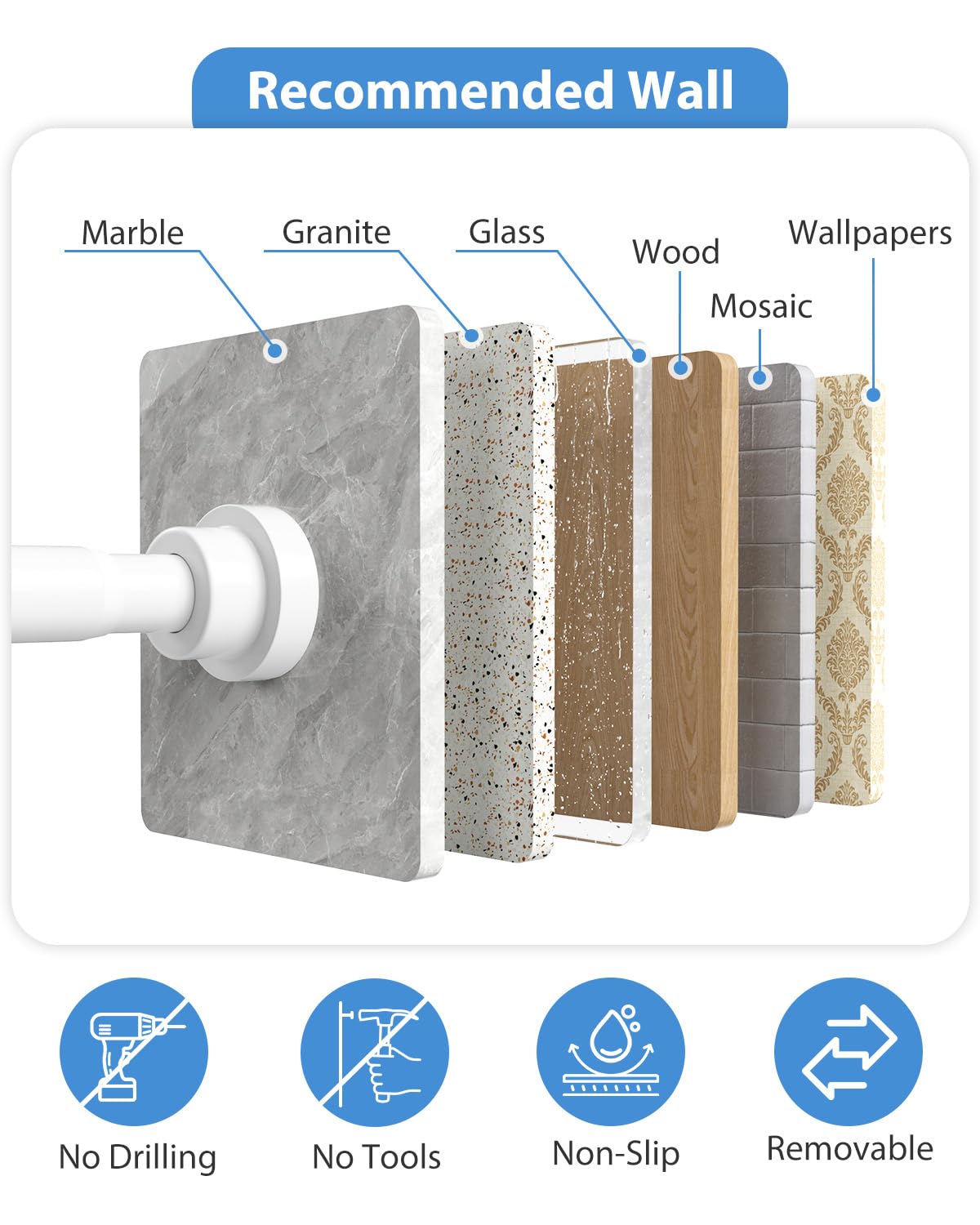 Spring Tension Curtain Rod 30 to 63Inch, White Tension Rod Adjustable Curtain Rods No Drilling Expandable Pressure Curtain Rod Tension Rods for Windows,Doorway,Bathroom,Closet