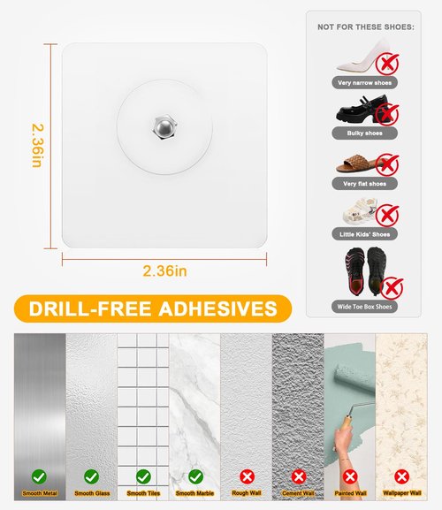 DegMongee 6-Pack Wall Mounted Shoe Rack with Sticky Strips, Space Saving Hanging Shoe Rack, No-Drill Hanging Shoe Shelves, Ideal for RV, Campers, Door, Closet