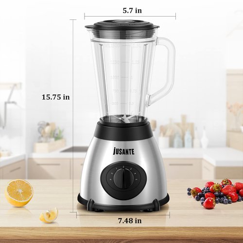 JUSANTE Blender for Smoothies, 1000W Glass Blender for Kitchen Countertop with 48oz Glass Jar Ice Crusher or Juice, Milkshake, Dessert