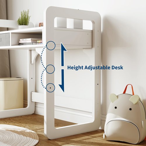 Garvee Kids Desk and Chair Set, Study Desk for Boys and Girl, Wooden Kids Writing Table with Cloth Drawers and Pen Holder, White