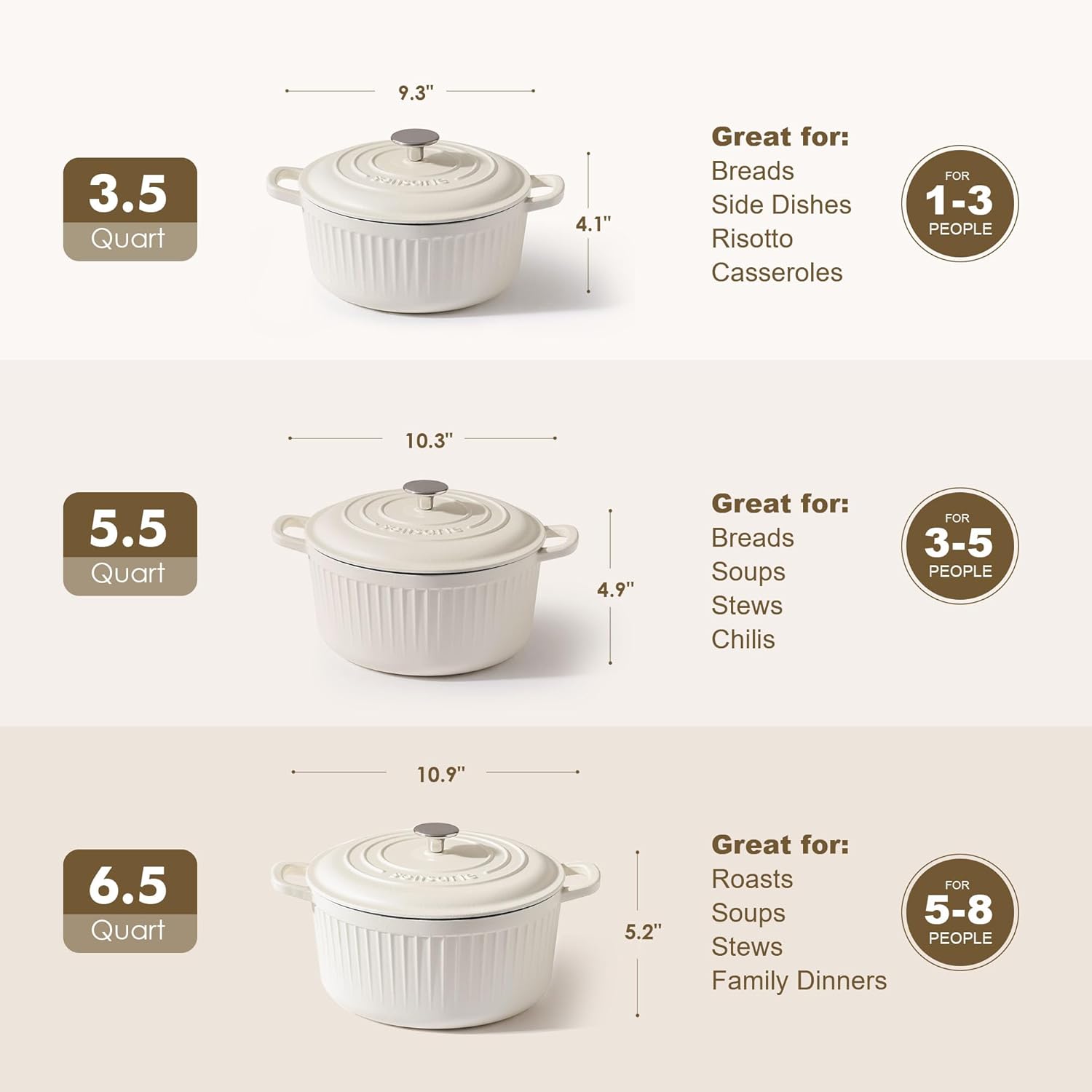 SENSARTE Enameled Cast Iron Dutch Oven - 3.5 Quart Heavy-Duty Kitchen Pot with Lid & Potholders | White