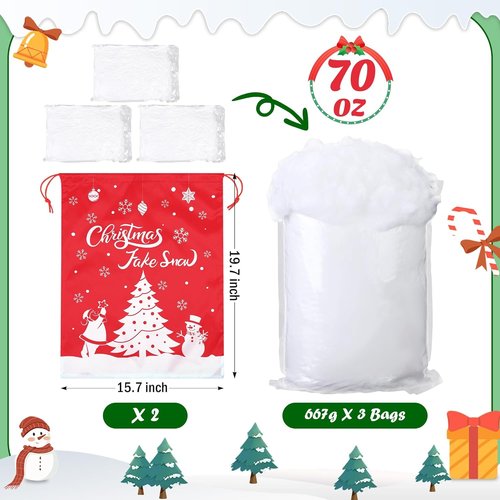Fovths Christmas Fake Snow Decor - 70 Ounce Fluffy Artificial Clouds for Indoor Displays