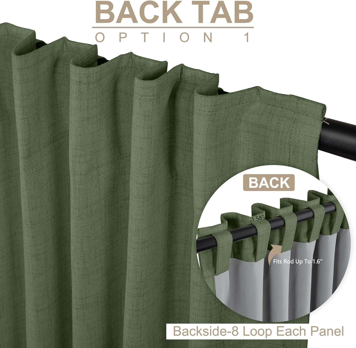 Skiennix 100% Blackout Curtains - Thermal Insulated Olive Green Drapes, 50" W x 102" L, 2 Panels Set