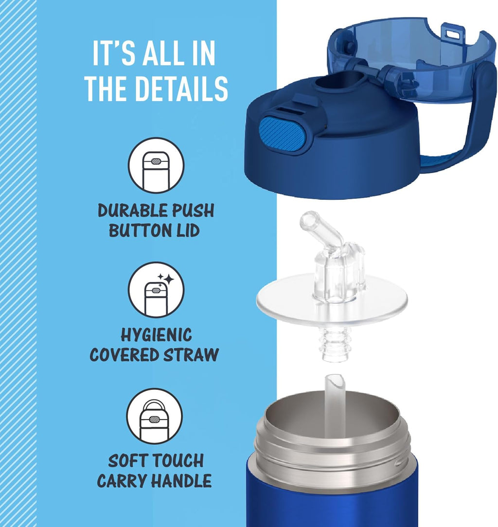THERMOS FUNTAINER 12 Ounce Kids Straw Bottle - Stainless Steel Vacuum Insulated, Blue