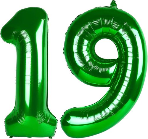 Foil 19 Number Balloons - Dark Green 40 Inch Birthday Decoration for 19th Celebrations