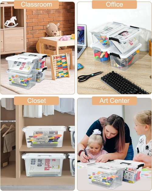 EOENVIVS Plastic Storage Bins - 7 Quart Stackable Organizer with Lids & Handles | 6 Pack Clear Storage Boxes for Home & Office